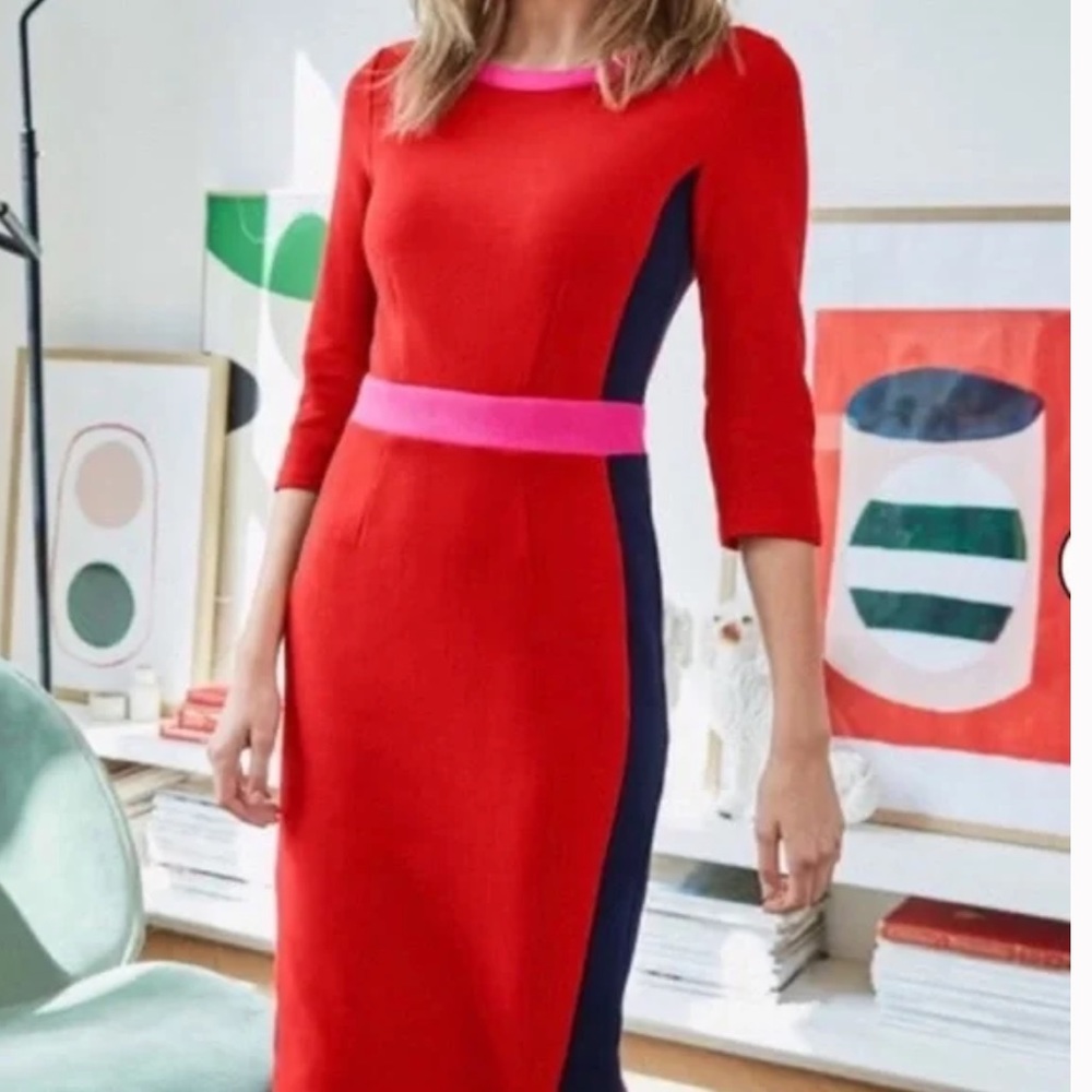 Boden Leah Ottoman Dress Red Blue Pink Color Block Size 12. Valentines!!